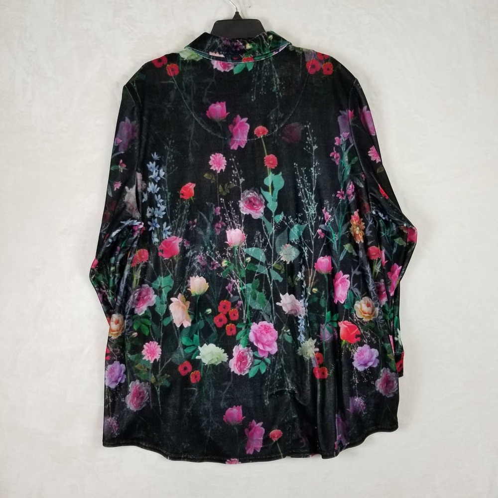 Soft Surroundings Velvet Button Down Women‎ 3X Black Floral Botanical Stretch - Picture 2 of 7